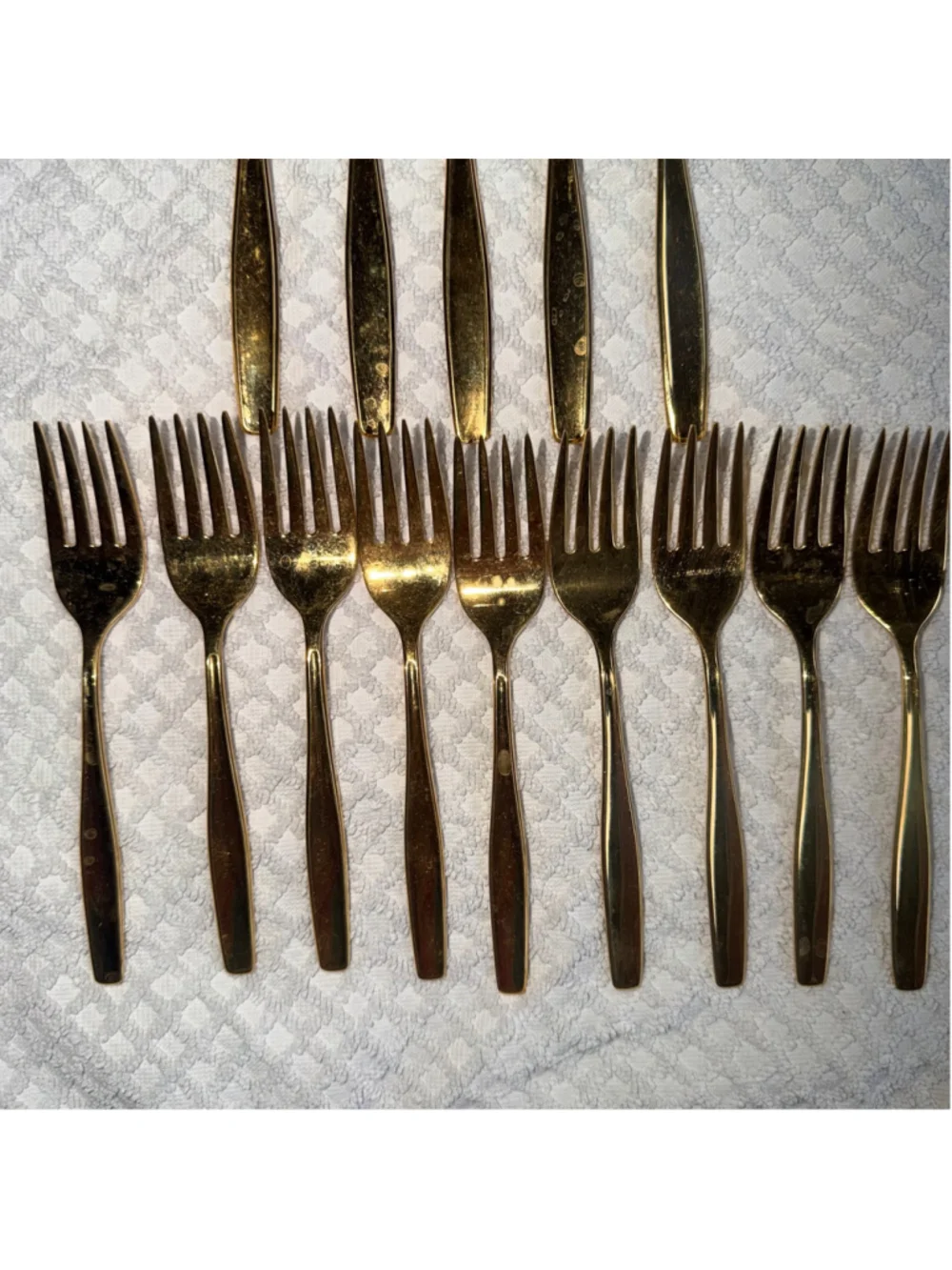Rogers Cutlery Co Stainless Steel USA Gold Tone Mixed Forks Lot of 14